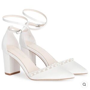 Bella belle EMERY double strap silk pearl block heel wedding shoe